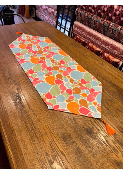 Tuğçe Demir Home Design Renkli Etnik Şekil Desen Runner Supla Set