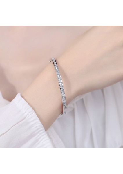 4 mm Silver Çelik Taşlı Bayan Kelepçe Bileklik EU11BY modelleri