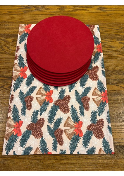 Tuğçe Demir Home Design Yılbaşı Kozalak Çan Desen Runner Supla Set
