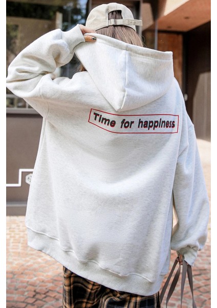 Time For Happiness Baskılı Oversize Sweatshirt