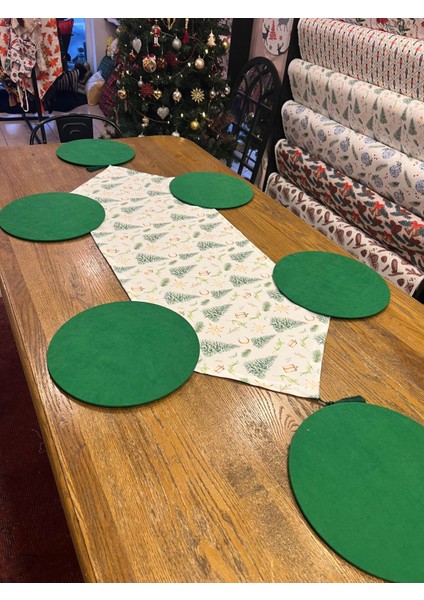 Tuğçe Demir Home Design Yılbaşı Çam Ağacı Desen Runner Supla Set