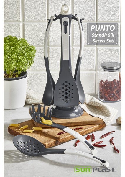Punto Serisi Standlı Servis Sunum Takımı 6'lı - Bpa Free Kaliteli Yapışmaz Sert Plastik