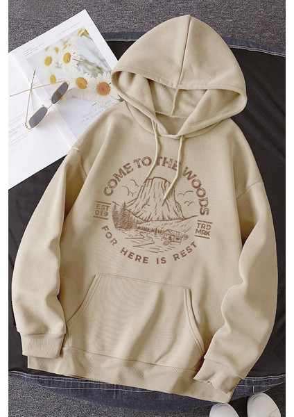 Come To The Woods Baskılı Oversize Sweatshirt