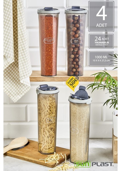 4'lü Saklama Kabı Seti - Sızdırmaz Ergonomik Çift Taraflı Kapak - Antrasit Erzak Kabı - 100ML