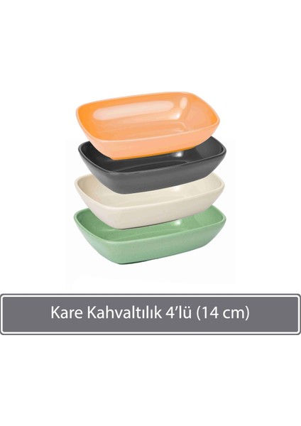 Kare Kahvaltılık & Çerezlik 4 Lü (14 Cm)