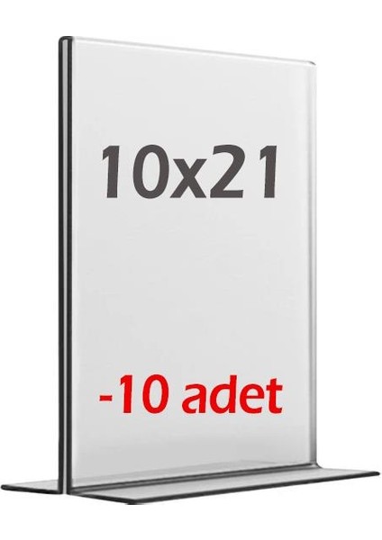 10x21 cm T Tipi Dikey Şeffaf Pleksi Föylük 10 Adet Menü Broşürlük Fiyatlık Etiket Fotoğraflık Masaüstü Stand Sehpa Sunum