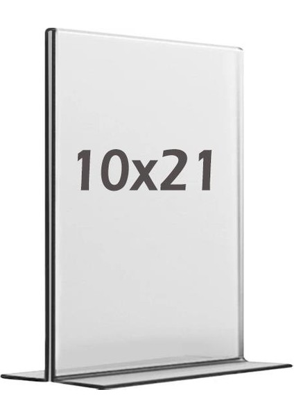 10x21 cm T Tipi Dikey Şeffaf Pleksi Föylük Menü Broşür Etiketlik Fiyatlık Fotoğraflık Masaüstü Stand Sehpa Sunum