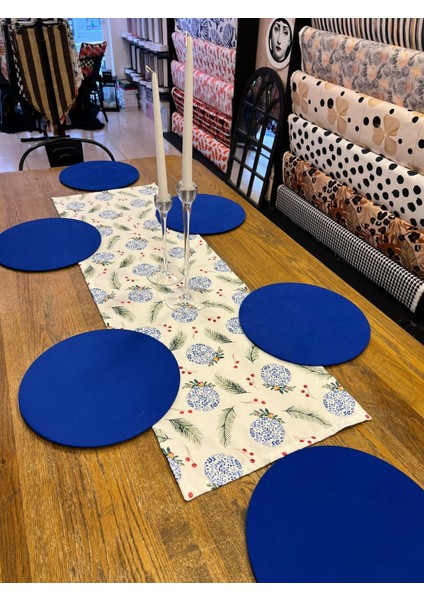 Tuğçe Demir Home Design Blue Blanc Yılbaşı Desen Runner Supla Set