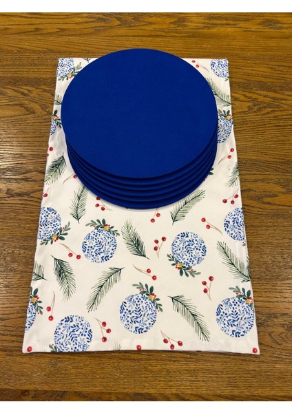 Tuğçe Demir Home Design Blue Blanc Yılbaşı Desen Runner Supla Set