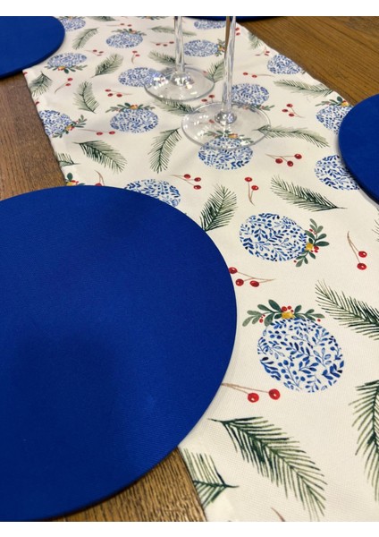 Tuğçe Demir Home Design Blue Blanc Yılbaşı Desen Runner Supla Set