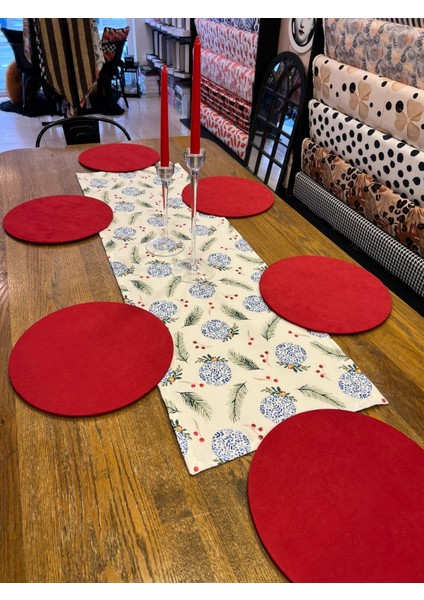 Tuğçe Demir Home Design Blue Blanc Yılbaşı Desen Runner Supla Set