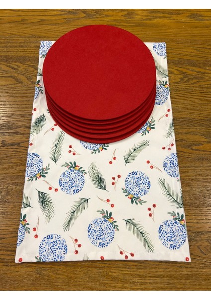 Tuğçe Demir Home Design Blue Blanc Yılbaşı Desen Runner Supla Set