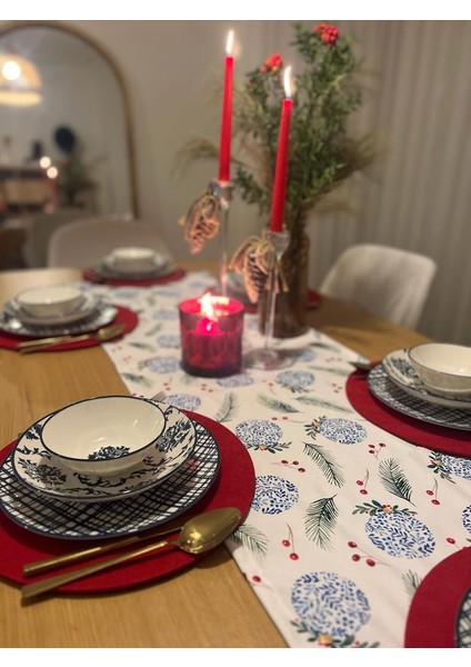 Tuğçe Demir Home Design Blue Blanc Yılbaşı Desen Runner Supla Set