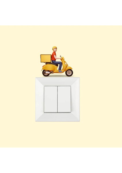 3'lü Motosiklet Kurye Temalı Priz Sticker - Armatür Çerçeve Süsü fiyatları