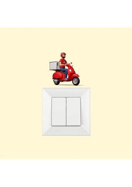 3'lü Motosiklet Kurye Temalı Priz Sticker - Armatür Çerçeve Süsü modelleri
