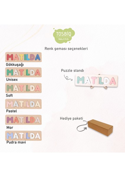 Ahşap Yapboz Bulmaca 6-7-8 Harf İsme Özel Hediye Dekor İsimlik Montessori Gelişim Oyunu Öğretici Oyuncak