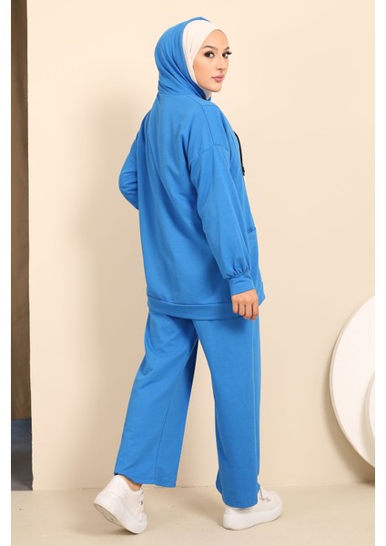 Saks Mavi Önü Etiketli İki İplik Tesettür Takım fırsatları