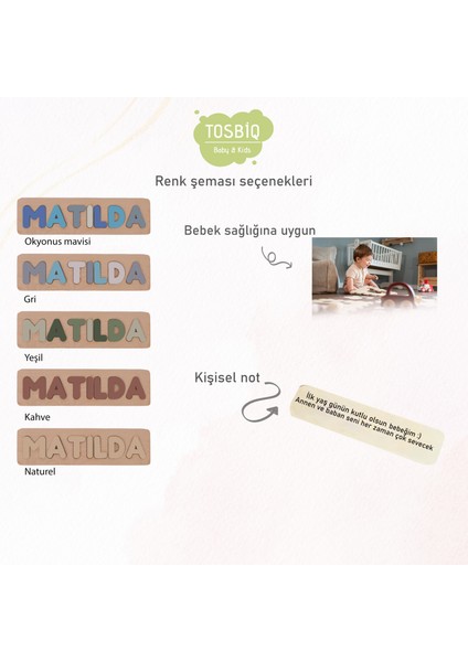 Tosbiq Baby Ahşap Oyuncak 3-4-5 Harf Naturel Montessori Parmak Oyuncak Kız Erkek Doğum Günü Hediyesi