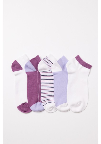 5'li Paket Kadın Step Çorap Lila