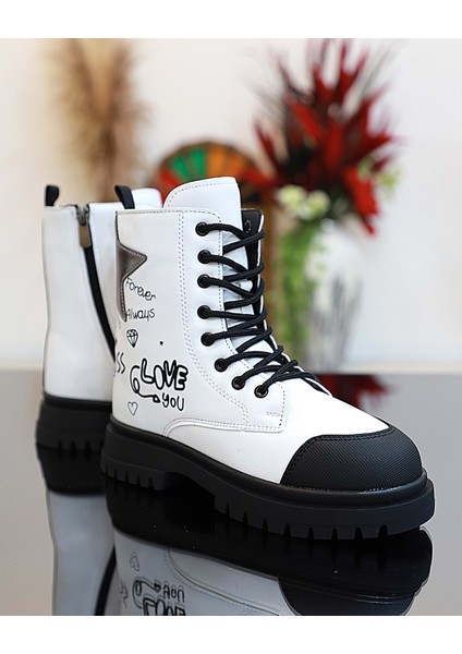 1763 Anatomik Tabanlı Kız Çocuk Postal Bot - NKT01763-BEYAZ-26 fiyatları