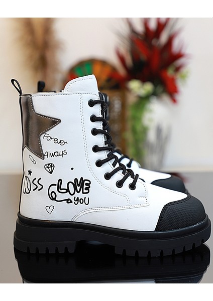 1763 Anatomik Tabanlı Kız Çocuk Postal Bot - NKT01763-BEYAZ-26 fırsatları