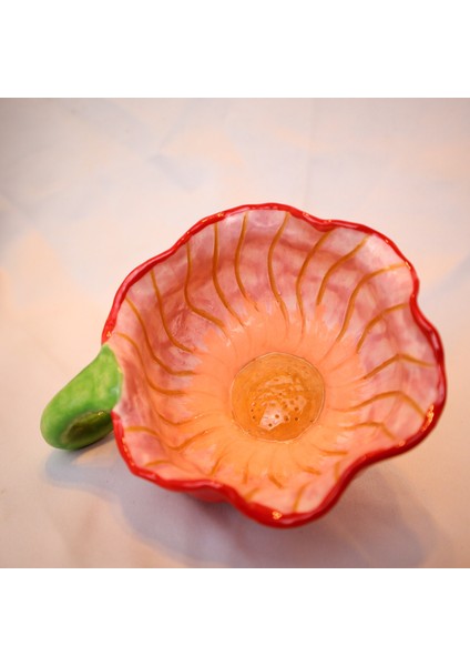Sevgililer Günü Red Surprise Flowers Kupa Kırmızı Çiçek El Yapımı Seramik Mug 120 ml