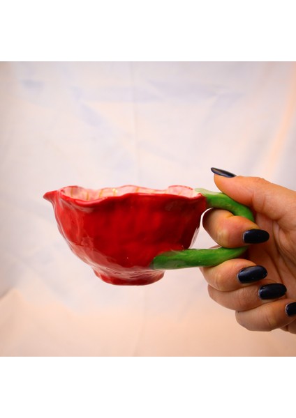 Sevgililer Günü Red Surprise Flowers Kupa Kırmızı Çiçek El Yapımı Seramik Mug 120 ml fırsatları