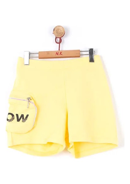 Kız Çocuk Şort Now Baskılı Fermuarlı Tek Cepli 10 Yaş Sarı