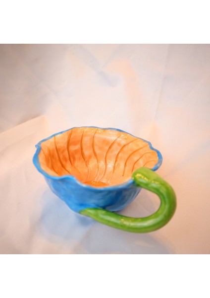 Lily Serisi Surprise Flowers Kupa-Mavi Çiçek Kupa El Yapımı Seramik Mug 120 ml