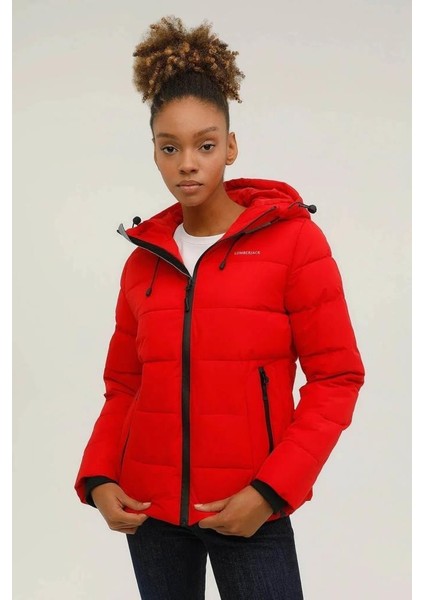 Apreskı Kırmızı Kadın Mont