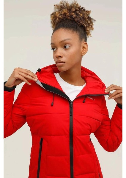 Apreskı Kırmızı Kadın Mont modelleri