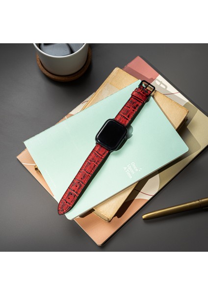 Lesband Leather crocco Kırmızı Gerçek Deri Apple Watch Kordon Seri 1-8, Se, Ultra ve Ultra 2 ile Uyumlu fiyatları