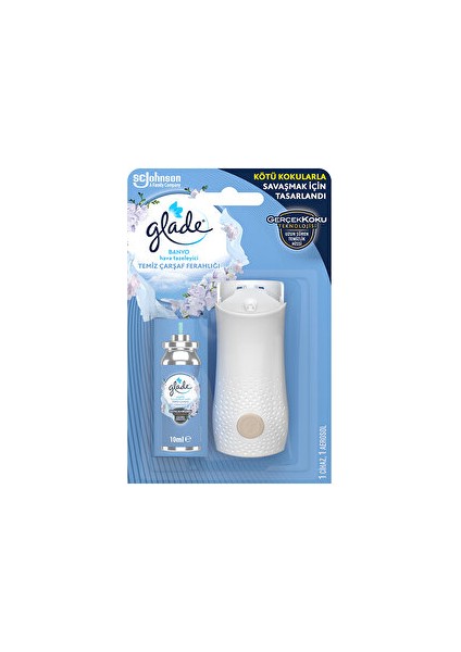 ( 1 Adet ) Glade Banyo Hava Tazeleyici Cihaz ve Yedek Temiz Çarşaf Ferahlığı 10 ml