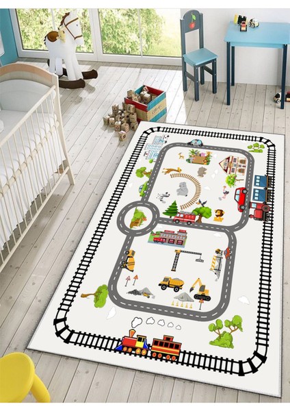 Trafik Çocuk Oyun Halısı Kaymaz Makinede Yıkanabilir Eğitici Bebek Ve Çocuk Odası Halısı Oyun Matı