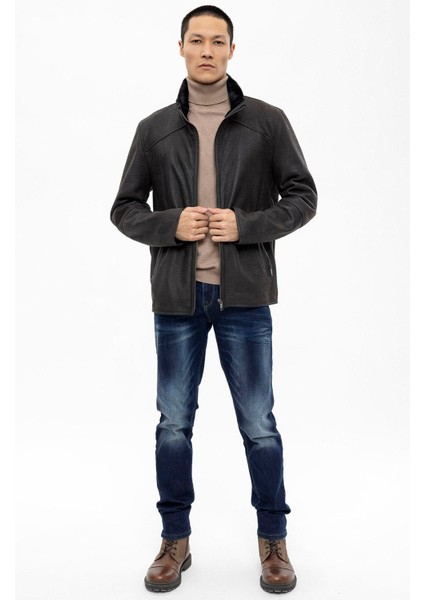 Kahve Içi Kahve Tüylü Fermuarlı Sıcak Tutan Kroko Baskı Hakiki Kürk Erkek Kaban fiyatları