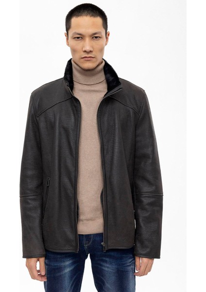 Kahve Içi Kahve Tüylü Fermuarlı Sıcak Tutan Kroko Baskı Hakiki Kürk Erkek Kaban fırsatları