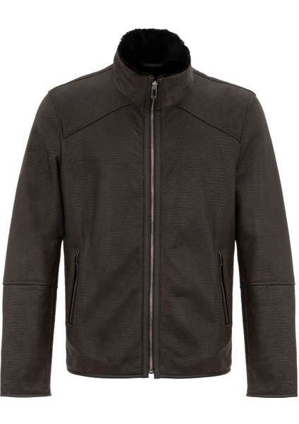 Kahve Içi Kahve Tüylü Fermuarlı Sıcak Tutan Kroko Baskı Hakiki Kürk Erkek Kaban indirimleri