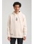 Kapüşonlu Ekru Slim Fit Hoodie 23FWM64046 1