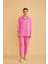 Raxy Cepli ve Nervürlü Keten Pembe Gömlek Pantolon Takım 1