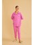 Raxy Cepli ve Nervürlü Keten Pembe Gömlek Pantolon Takım 4