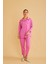 Raxy Cepli ve Nervürlü Keten Pembe Gömlek Pantolon Takım 5