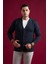 Slimfit Mono Yaka Torba Cepli Kendinden Çizgili Erkek Triko Hırka 3