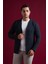 Slimfit Mono Yaka Torba Cepli Kendinden Çizgili Erkek Triko Hırka 4