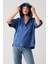 Düz Kordon Detaylı Kapüşonlu Sweatshirt-Indigo 2