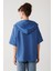 Düz Kordon Detaylı Kapüşonlu Sweatshirt-Indigo 5