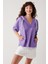 Düz Kordon Detaylı Kapüşonlu Sweatshirt-Lila 1