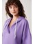 Düz Kordon Detaylı Kapüşonlu Sweatshirt-Lila 3