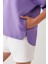 Düz Kordon Detaylı Kapüşonlu Sweatshirt-Lila 4