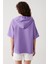 Düz Kordon Detaylı Kapüşonlu Sweatshirt-Lila 5