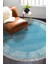 Dijital Salon Halısı Star Pamuk Kaymaz Taban Saçaklı Yuvarlak Modern Sequoia Mavi 1